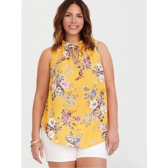 Torrid Yellow Floral Georgette Tank - Picture 1 of 10